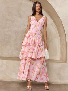 Enchnt Sexy Backless Deep V-Neck Sleeveless Bodycon Dress, Vacation Style - Pink - View 5