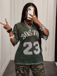 BamGleam 女士网眼T恤，休闲运动宽松短袖上衣，绿色数码印花，春季新品度假波西米亚性感纯色格子条纹休闲款，夏季，夏季上衣，夏季，夏季假期，女士夏季，女士夏季，春季，春季女士，春假，春季，春季，春季春季女士，春季女士，度假女士，女士假期，夏季假期，女士度假，假期，假期，夏季假期，女士海滩度假绿色网眼上衣 - 軍綠色 - 查看 6