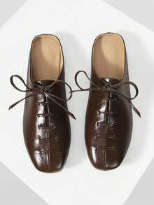 Mnmlis 女士系带休闲平底鞋 - 棕色 - 查看 3