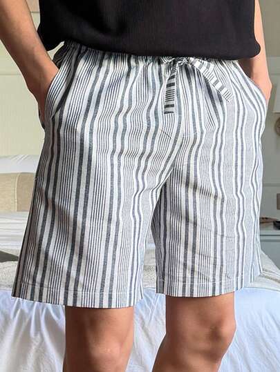 DAZY Pantalones cortos elásticos con rayas para hombre, ropa de estar en casa de verano