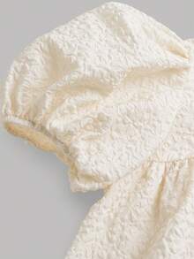 Firerie Kids Tween Girl Elegant Commuter Champagne Jacquard Cute Puff Sleeve Round Neck Black Bow Tie Babydoll A-Line Dress, Spring/Summer - Champagne - View 3