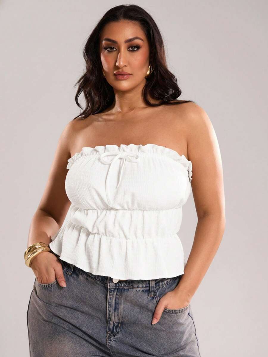 SHEIN BAE Áo quây thun đen dáng rộng cho nữ cỡ lớn, áo croptop, trang phục nghỉ dưỡng, quà tặng Ngày của Mẹ, quà cho mẹ, quà Phục Sinh cho nữ cỡ lớn, trang phục dạ hội, áo khoác mùa hè, thanh lịch, trang phục dự tiệc, trang phục mùa hè, mùa hè, gợi cảm, quà sinh nhật, quà cưới, quà tốt nghiệp, áo gợi cảm cho nữ dự tiệc. - trắng - Xem 1