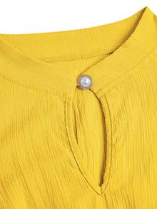 SOLERSUN 加大码蓝色立领前开襟无袖束腰系带连衣裙女式优雅休闲时尚通勤外出连衣裙夏季新款女装 - 芥末黃 - 查看 7