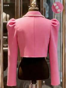 GlowEve Áo khoác nữ cổ bẻ màu hồng thiết kế cao cấp, đính ngọc trai, có dây thắt eo, dáng ôm, tay dài, thanh lịch và tinh tế, phù hợp cho Ngày Valentine, Lễ Phục Sinh, Lễ hội Carnival, Ngày động, quà sinh nhật, hẹn hò, tiệc tùng, các dịp trang trọng, trang phục giáo viên, phong cách năng động, du lịch và nghỉ dưỡng, trang phục mùa xuân. - Hồng - Xem 3