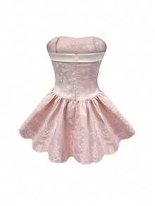 Glamine Charm 缎面拼接3D蝴蝶结领迷你裙连衣裙，吊带A字裙，适合派对/假日春季穿着，毕业/返校季可爱连衣裙，圣诞节 - 粉色 - 查看 3