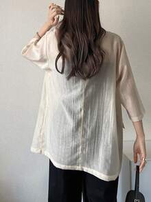 FRIFUL 女士休闲/职业单排扣中袖西装外套，夏季 - 米色 - 查看 5