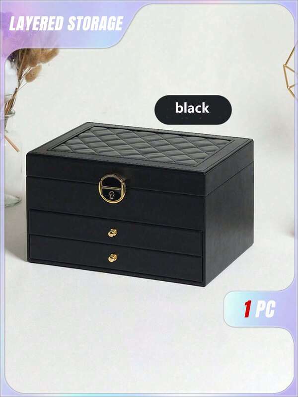 3-Layer Jewelry Box With Lock, Jewelry Organizer For Necklaces, Rings, Earrings Display Gifts For Women