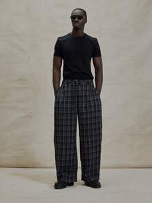 Musero Baggy Barrel Leg Checkered Trouser Flannel Asymmetric Belt Detailing Winter Essentials - Multicolor - View 1