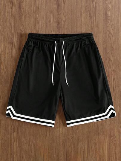 TOKVUE 男士街头学院风运动休闲装，INS风黑色休闲短裤，高街黑白撞色设计。宽松短裤采用抽绳设计，适合音乐节和日常穿着。