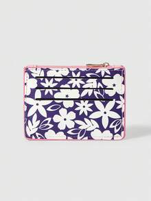 ROMWE Kawaii 精致的卡片袋，紫色背景，白色花朵图案 - 紫色 - 查看 3