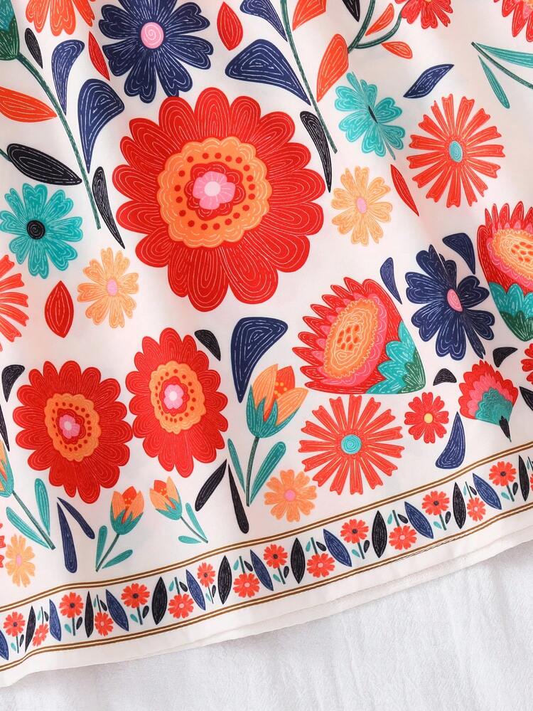 Đầm chữ A hai dây in hoa mùa hè cho bé gái, màu kem chủ đạo với họa tiết hoa rực rỡ, dây đeo mảnh, dáng suông thướt tha, thiết kế hoa văn dân gian Bohemian, chất liệu nhẹ, thích hợp cho mùa hè đi biển/nghỉ lễ. - Nhiều màu - Xem 7