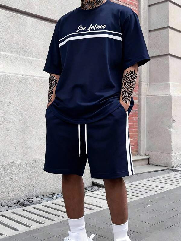 HIMLAND Men's Casual Commuter Fashionable Printed T-Shirt Set