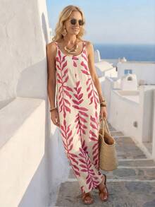 EMERY ROSE Women's Contrast Color Print Sleeveless Jumpsuit - Pink - View 4