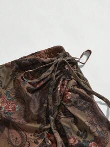 ROMWE Hippie 女士复古波西米亚嬉皮风多层荷叶边修身鱼尾裙 - 棕色 - 查看 3