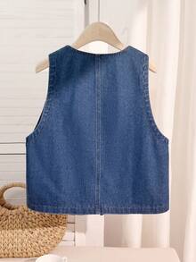 Comfortcana 大码女式V领碎花图案休闲百搭日常牛仔背心上衣夏季上衣夏季假期春季女装春季情人节女装派对上衣毕业典礼上衣假期女装夏季度假休闲女式衬衫女式休闲女装V领无袖牛仔背心，饰有花卉刺绣和几何饰边时尚休闲牛仔上衣 - 中等水洗藍 - 查看 2