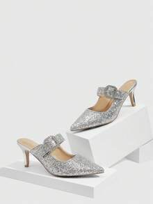 CUCCOO SZL New Pointed Toe Silver Sequin Backless Design High Heel Women Shoes Valentine's Day - Silver - View 3