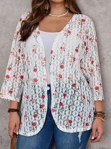 EMERY ROSE 大码女式夏季休闲度假乡村风彩色花卉蕾丝修身度假休闲短外套，适合初秋夏季假期、春假、女士度假、外出等场合，2026新款，简约时尚，日常穿着也十分合适。 - 彩色 - 查看 3