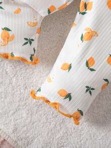 2 Potong Set Piyama Rajut Leher Bulat Berkerut Motif Kartun Lucu untuk Bayi Baru Lahir, Putih, Musim Gugur, Seragam Keluarga, Pakaian Tidur Nyaman untuk Bayi Perempuan - Putih - View 7