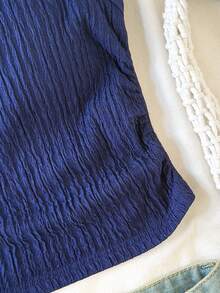 SHEIN 少女修身休闲简约舒适纹理面料吊带背心 - 藏蓝色 - 查看 5