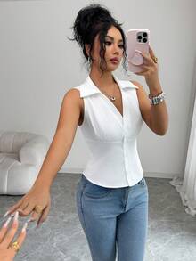 Franclia Áo sơ mi trắng không tay dáng ôm, thanh lịch và thoải mái dành cho nữ, có cổ, hoàn hảo cho mùa hè, kỳ nghỉ xuân, phong cách đơn giản, trang phục thường ngày, trang phục trang nhã, trang phục dự lễ hội âm nhạc, trang phục đi biển, chất liệu vải trắng. Áo sơ mi trắng không tay thanh lịch, áo kiểu phương Tây màu trắng, áo nữ, áo vest trắng thanh lịch cho nữ, áo nữ, áo sơ mi không tay thanh lịch, áo công sở thường ngày cho nữ, bộ trang phục đi nghỉ mát cho nữ, trang phục thường ngày cho nữ, trang phục mùa hè cho nữ, bộ đồ phối hợp sang trọng cho nữ, trang phục mùa xuân cho nữ. - trắng - Xem 9