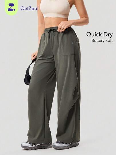 OutZeal 女士运动裤 夏季健身房锻炼速干阔腿抽绳腰带工装裤