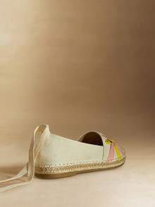 Rosivie 女士平底鞋，绳编鞋，撞色拼接花卉渔夫鞋，草编系带棉绳，波西米亚风度假沙滩日常编织一脚蹬休闲优雅时尚校园风 - 米色 - 查看 5