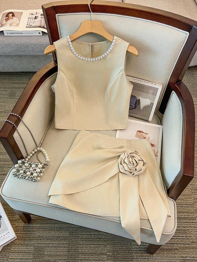 GlowEve CURVE Plus Size 2 Pieces Set, Elegant & Fashionable, Versatile For Commute, Date, Party, Waist Cinching, Comfortable & Minimalist Design, Refined Aesthetic For Everyday Wear - Apricot - View 1