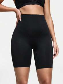 高腰提拉镂空网眼塑形短裤，收腹弹力运动瑜伽透气打孔短裤 - 黑色 - 查看 3