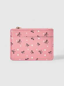 ROMWE Kawaii Pink Background, Black Bow, White Heart Filled Card Bag - Pink - View 1