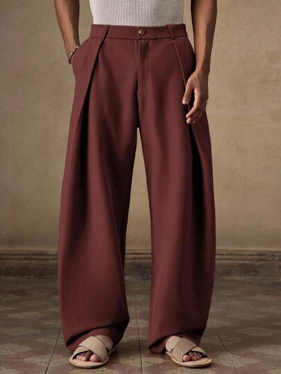 AKNOTIC Men's Casual Loose Elastic Waist Barrel Leg Chino Pants, Suitable For Summer, Autumn, Vacation, Daily Wear, Party, Couple Matching, Men's Gift