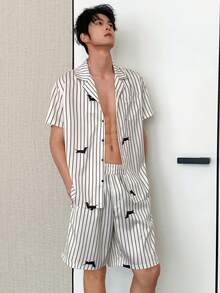 DAZY Herr sommarpyjamasset med blommönster, kortärmad skjorta och shorts - Multifärgad - Visa 4