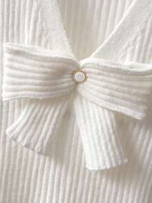 Franclia 大码女式休闲优雅日常百搭纯色V领无袖修身A字针织连衣裙，饰有蝴蝶结和珍珠，春夏无袖连衣裙，白色蝴蝶结连衣裙，白色优雅连衣裙，白色早午餐连衣裙，白色复古连衣裙，夏季连衣裙，白色休闲连衣裙，女士白色夏季连衣裙，白色吊带连衣裙，前系带连衣裙 - 白色 - 查看 6