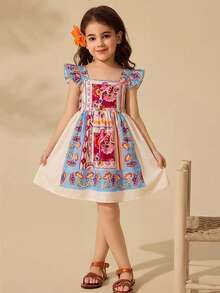 Travachic KIDS 小女孩可爱碎花印花短袖夏季度假连衣裙 - 彩色 - 查看 5