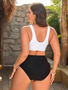 Swim Vcay 2026 New Plus Size Women 2 Pieces Swimwear, White V-Neck Triangle Design - White - View 2