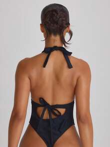 Musera Resort Áo tắm cổ yếm buộc dây sau gáy, kiểu dáng gợi cảm, thích hợp cho kỳ nghỉ hè, du lịch, đồ bơi cơ bản, màu trơn, đồ bơi nghỉ dưỡng, đồ bơi cơ bản. - màu đen - Xem 5