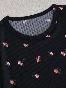 SHEIN Women's Floral Print Casual Pajama Set - Black - View 6