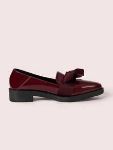 CUCCOO DOLLMOD Women Flat Point Toe Slip-On Bowknot Oxblood Loafers, Suitable For All Seasons Spring Shoes Spring Break Easter Valentine's Day - Rose Red - View 9