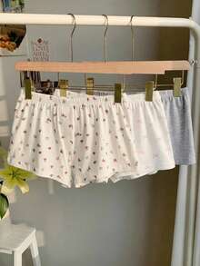 Comfortcana Bộ 3 món quần short dệt kim mùa hè họa tiết hoa anh đào nhỏ, quần short cạp thấp in hoa, quần short cạp chun, quần ngủ, quần short mặc nhà, quần short ngủ nữ, bộ quần short ngủ. - Nhiều màu - Xem 2