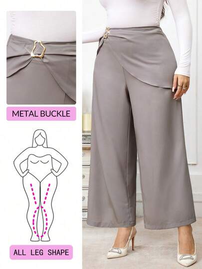 Modelyn Plus Size Women Metal Decor Waist Wide Leg Loose Elegant Pants Elegant Pants For Women