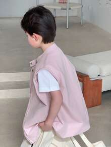 DAZY 男童休闲纯色无袖宽肩外套，春夏款 - 粉色 - 查看 5