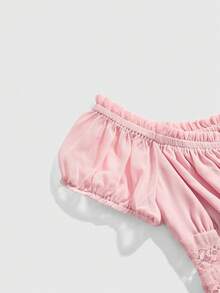 ROMWE Avant 优雅露肩荷叶边下摆上衣，适合女士海滩度假 - 淺粉色 - 查看 3