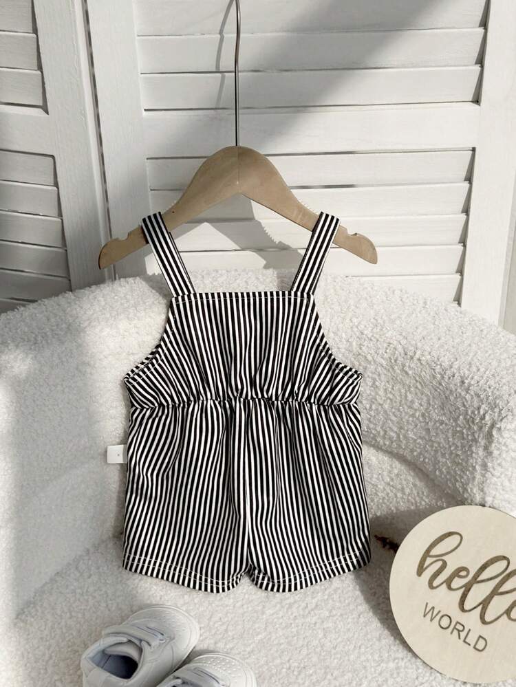 新生男宝宝休闲可爱卡通图案条纹围兜连体衣 - 彩色 - 查看 2