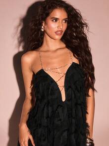 Glamine Party Dresses For Women,Decorated Backless Dress With Rhinestones - Black - View 3