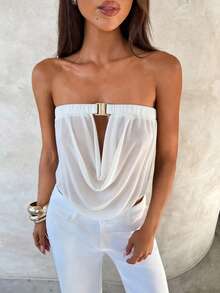 Aloruh Women's Sexy Strapless Loose Solid Color Top - White - View 4