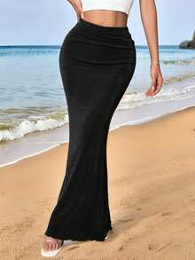 Firerie Chân váy nữ màu xanh lá cây thanh lịch, tối giản, cạp thấp, thích hợp cho kỳ nghỉ hè và những buổi hẹn hò. - màu đen - Xem 8