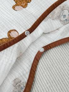 SHEIN 新生儿男/女宝宝可爱卡通熊印花无袖连体衣，夏季 - 棕色 - 查看 3