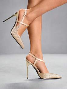 CUCCOO SZL Women's Apricot Rhinestone Embellished Slip-On High Heel Pumps Valentine's Day - Rose Gold - View 6