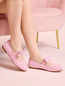 CUCCOO DOLLMOD Women's Pink Suede Bow Mary Jane Shoes, Sweet And Gentle Elegant, Versatile For Commuting And Daily Wear Valentine's Day - Pink - View 4