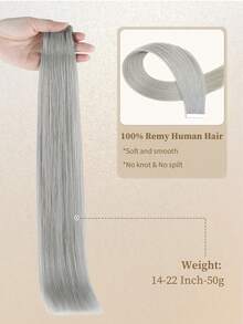 50g 20Pcs Tape In Human Hair Extensions, Silver Gray Straight Remy Hair, Salon‑Grade Quality, Silky Seamless Invisible Design, Long‑Lasting Texture With Thick Ends For Women Daily Styling - SGray - View 5