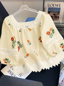 Franclia 女士印花方领度假衬衫，夏季服装 - 黃色 - 查看 3